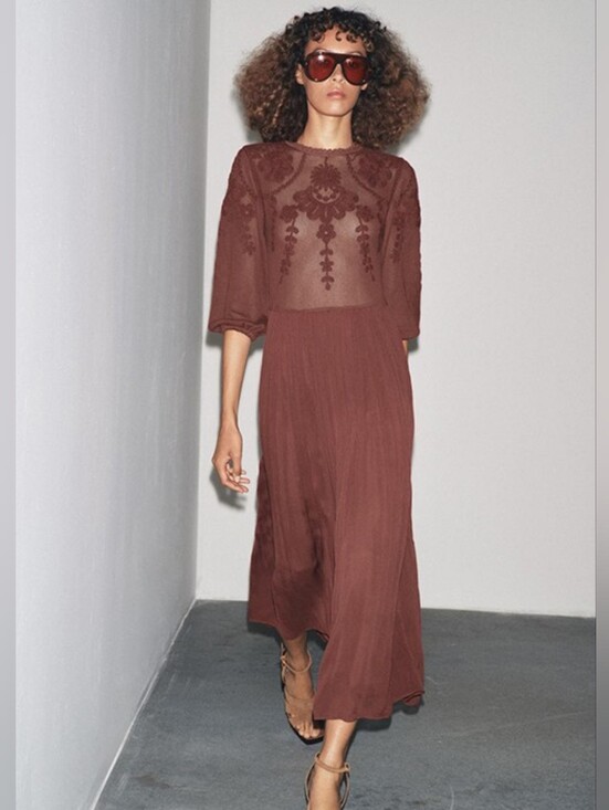 Zara Dresses & Skirts - Zara NWT ZW Collection Combination Dress 6895/283 Brown Lace Size Small Bohemian